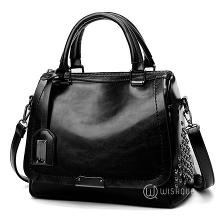 Women's Oil Waxed Leather Messenger Bag - Black