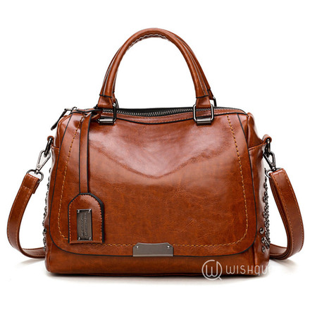Women's Oil Waxed Leather Messenger Bag - Brown
